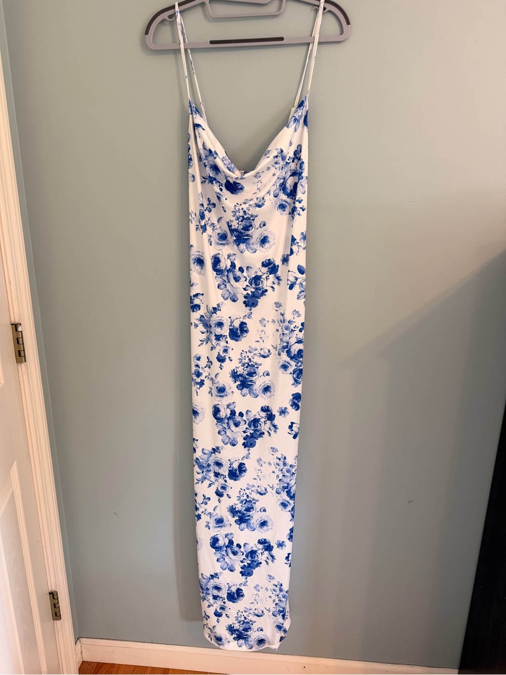 White Slip Dress with Blue Floral Print